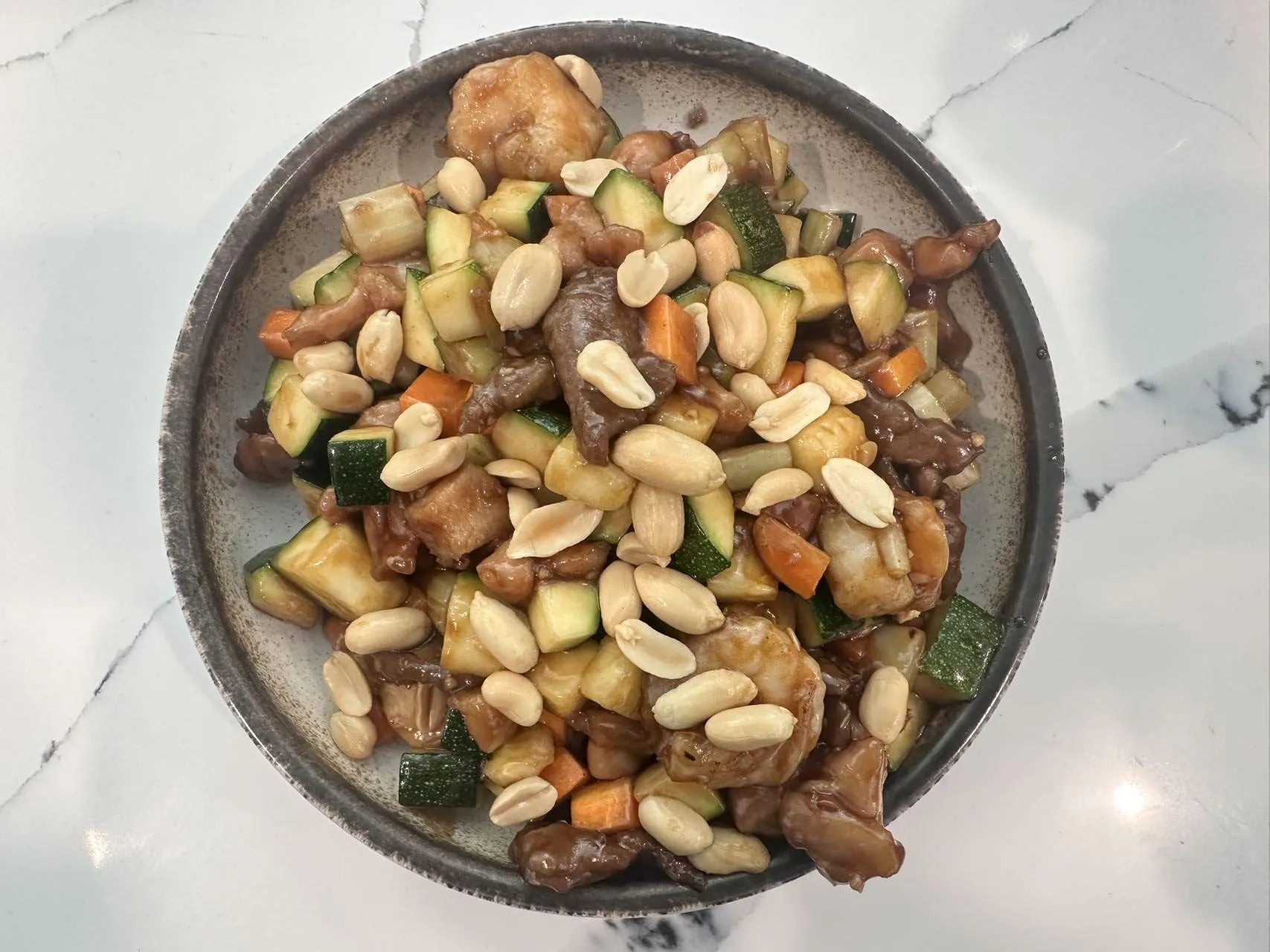 No.1-Asian-Cuisine-Restaurant-Kung-Pao-Style-Mix-Fry-Eagle-Mountain Stir-fry with meat, shrimp, veggies and peanuts in savory sauce at No.1 Asian Cuisine Restaurant in Eagle Mountain